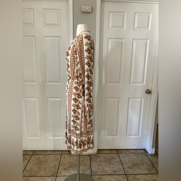 Loft Floral Stripe Split Neck Swing Dress size M - Picture 6 of 11